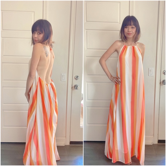 014 - NWOT Boho Striped Backless Flowy Maxi dress (Runs Oversized) - Picture 4 of 5